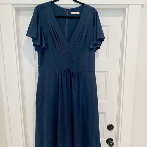 NWOT Wayward Fancies eShakti Navy Blue Cotton Midi V Neck Dress, Size 1X / 16W - Picture 1 of 8